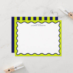 Navy and Lime Striped Wavy Frame Note Card