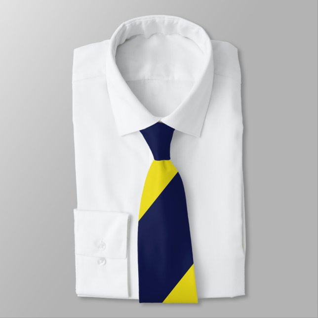 Navy and Maize Broad Regimental Stripe Tie (Tied)