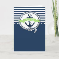 Navy and Mint Green Nautical Thank You Card