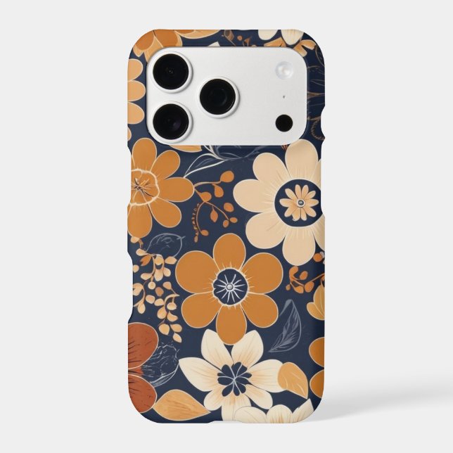 Navy and Mustard Folk Floral Pattern Apple iPhone  (Back)