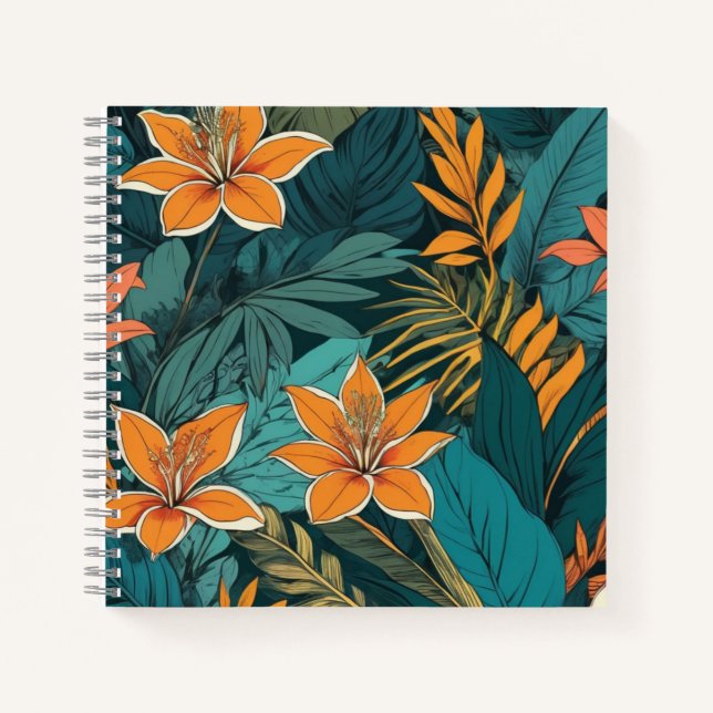 Navy and Mustard Folk Floral Pattern Notebook (Front)