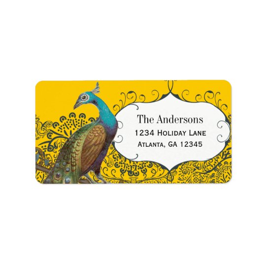 Navy and Mustard Peacock Love Bird Label Address Label