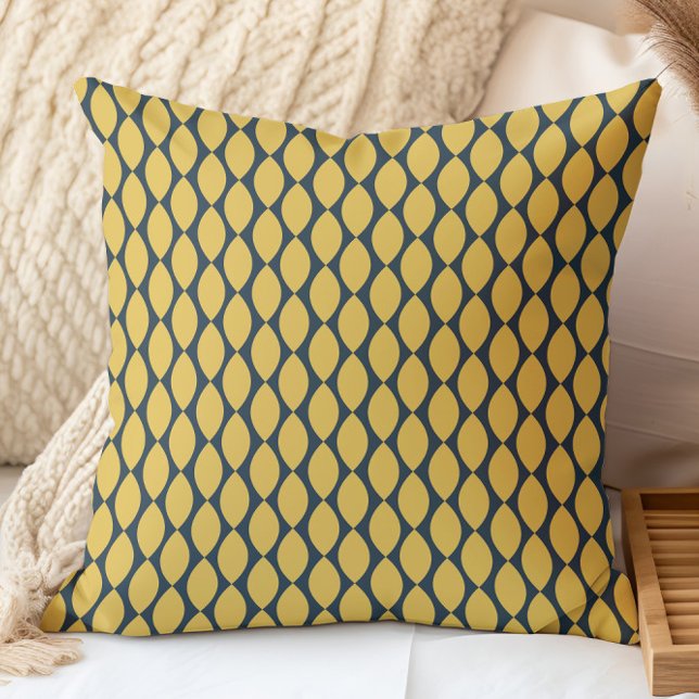 Navy and Mustard Retro Geometric Pattern Cushion (Creator Uploaded)