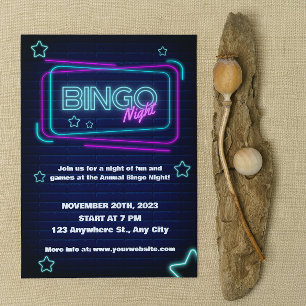Navy and Neon Bingo Night Party Invitation