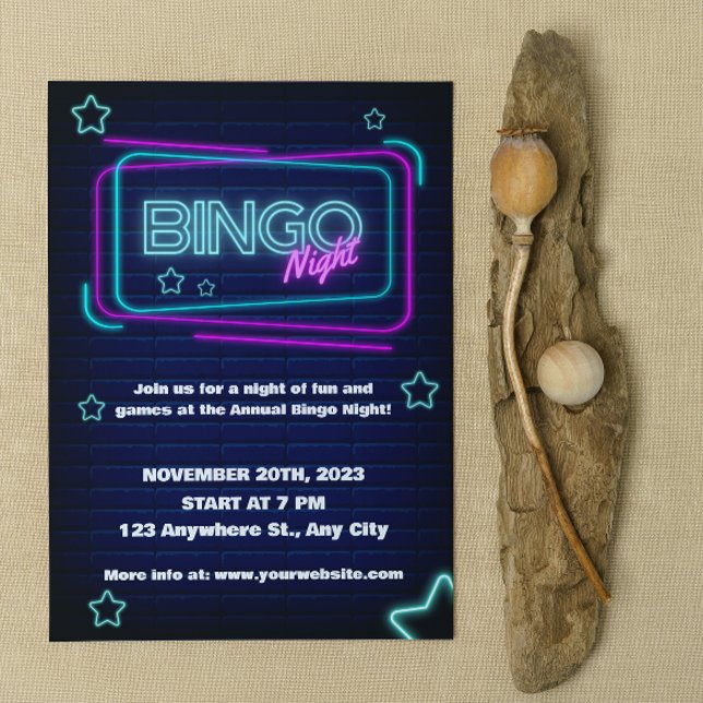 Navy and Neon Bingo Night Party Invitation (Creator Uploaded)