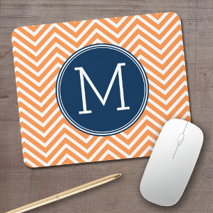 Navy and Orange Chevrons with Custom Monogram Mouse Pad