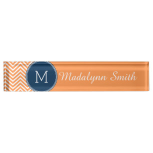 Navy and Orange Chevrons with Custom Monogram Nameplate