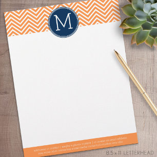 Navy and Orange Chevrons with Custom Monogram Personalized Letterhead
