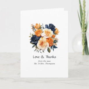 Navy and Orange Floral Wedding Thank You Card