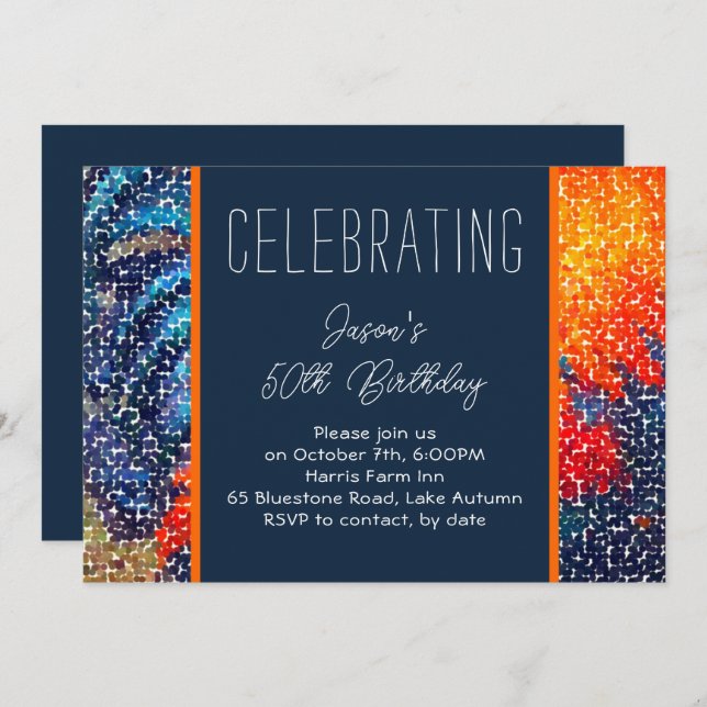 Navy and Orange Guys Birthday Party Invitation (Front/Back)
