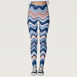 Navy and Orange Wavy Stripes Leggings