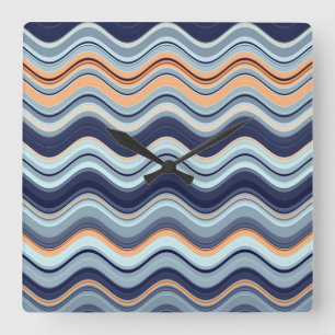Navy and Orange Wavy Stripes Square Wall Clock
