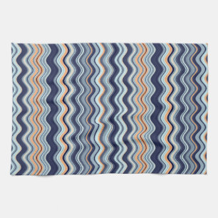 Navy and Orange Wavy Stripes Tea Towel