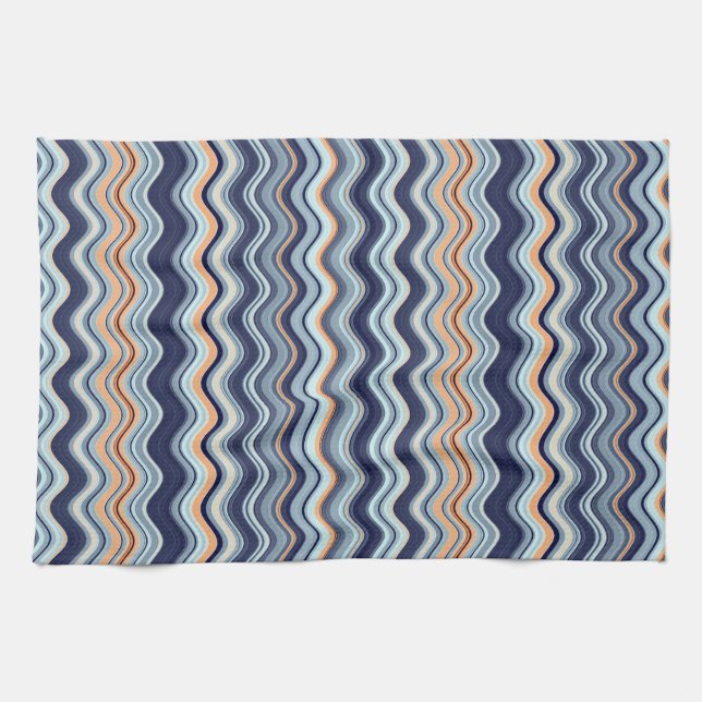 Navy and Orange Wavy Stripes Tea Towel (Horizontal)