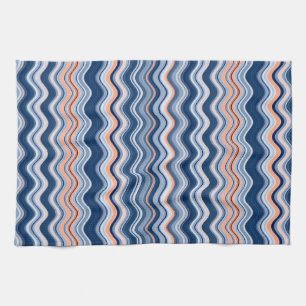 Navy and Orange Wavy Stripes Tea Towel