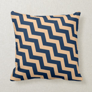 Navy and Peach Diagonal Chevron Pattern Pillow