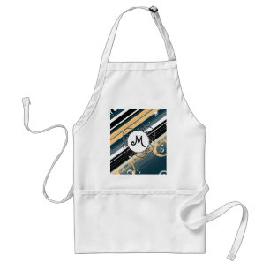 Navy and Peach Modern-Retro Stripes with Monogram Standard Apron