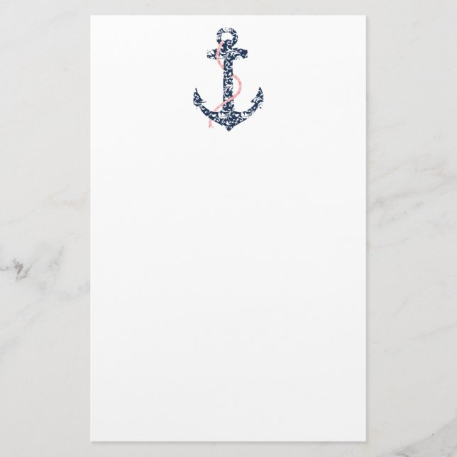 Navy and Pink Anchor Beach Wedding Stationery (Front)