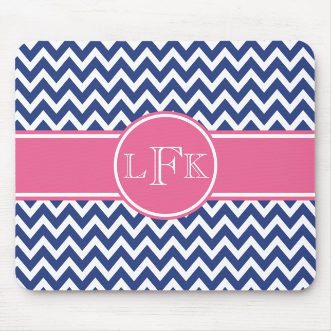 Navy and Pink Chevron Custom Mouse Pad (Front)