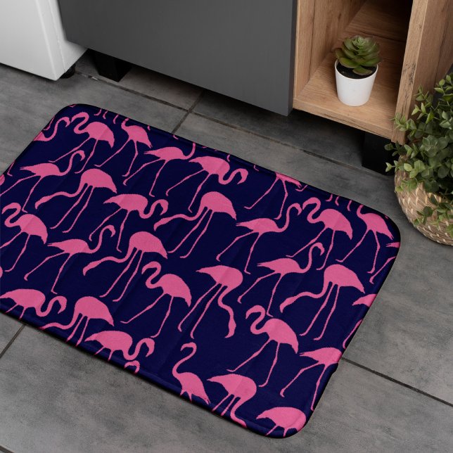 Navy and Pink Flamingo Pattern Bath Mat (Creator Uploaded)