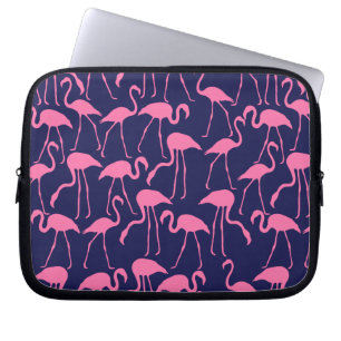 Navy and Pink Flamingo Pattern Laptop Sleeve