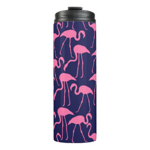 Navy and Pink Flamingo Pattern Thermal Tumbler
