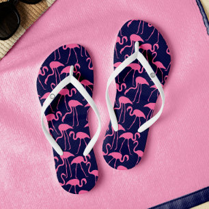 Navy and Pink Flamingo Pattern Thongs
