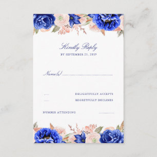 Navy and Pink Floral Wedding RSVP Card