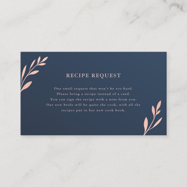 Navy and pink foliage Recipe Request Card (Front)