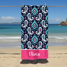 Navy and Pink Ikat Paisley Name Monogram
