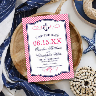 Navy and Pink Nautical Anchor Save the Date