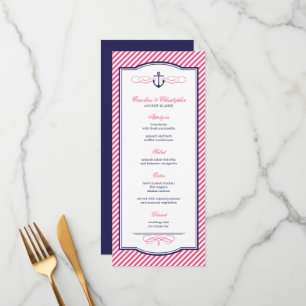 Navy and Pink Nautical Anchor Wedding Menu Card