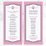 Navy and Pink Nautical Anchor Wedding Program<br><div class="desc">Preppy modern wedding ceremony program card design with a nautical anchor graphic and elegant calligraphy scroll flourishes on a trendy diagonal stripe pattern background. Click the CUSTOMIZE IT button to customise text and fonts,  move text around and create your own unique one of a kind wedding program design.</div>