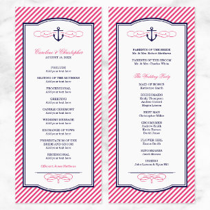 Navy and Pink Nautical Anchor Wedding Program