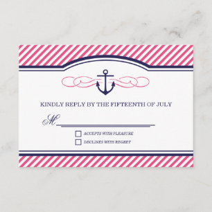 Navy and Pink Nautical Anchor Wedding RSVP Card