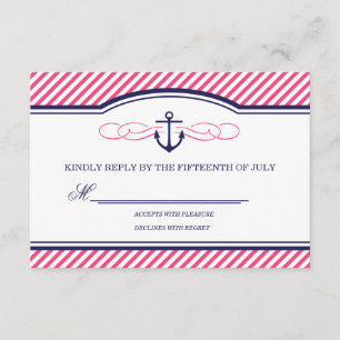 Navy and Pink Nautical Anchor Wedding RSVP Card