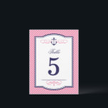Navy and Pink Nautical Wedding Table Number Cards<br><div class="desc">Preppy modern wedding table number card design with a nautical anchor graphic and elegant calligraphy scroll flourishes on a trendy diagonal stripe pattern background. Use the design tools to customise fonts,  move text around and create your own unique one-of-a-kind invitation design.</div>