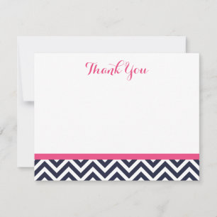 Navy and Pink Simple Chevron Thank You Note Cards