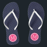 Navy and Pink Tiny Dots Monogram Thongs<br><div class="desc">Custom printed flip flop sandals with a cute girly polka dot pattern and your custom monogram or other text in a circle frame. Click Customise It to change text fonts and colours or add your own images to create a unique one of a kind design!</div>