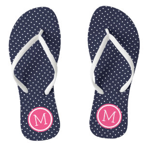 Navy and Pink Tiny Dots Monogram Thongs