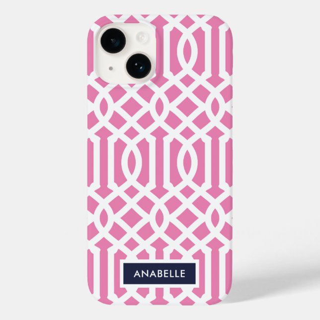 Navy and Pink Trellis Monogram Case-Mate iPhone Case (Back)
