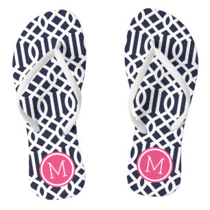 Navy and Pink Trellis Monogram Thongs