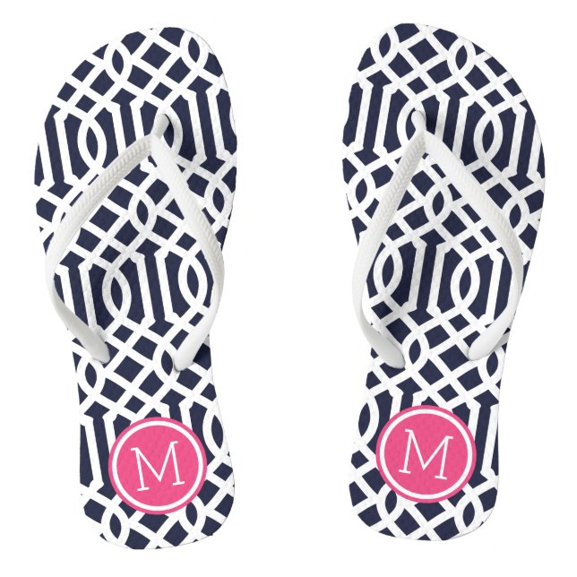 Navy and Pink Trellis Monogram Thongs (Footbed)