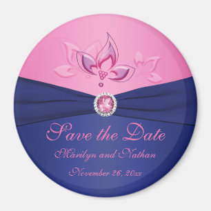 Navy and Pink Wedding Favour Magnet