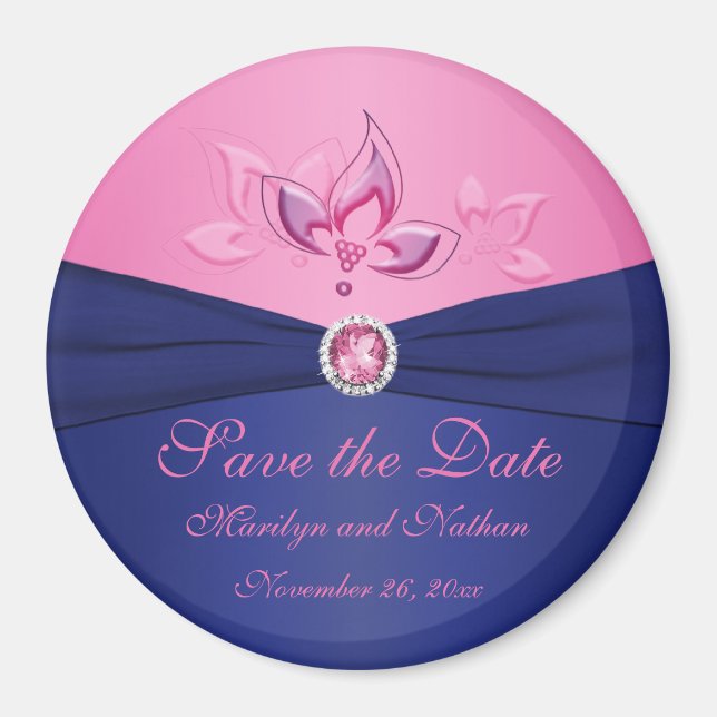 Navy and Pink Wedding Favour Magnet (Front)