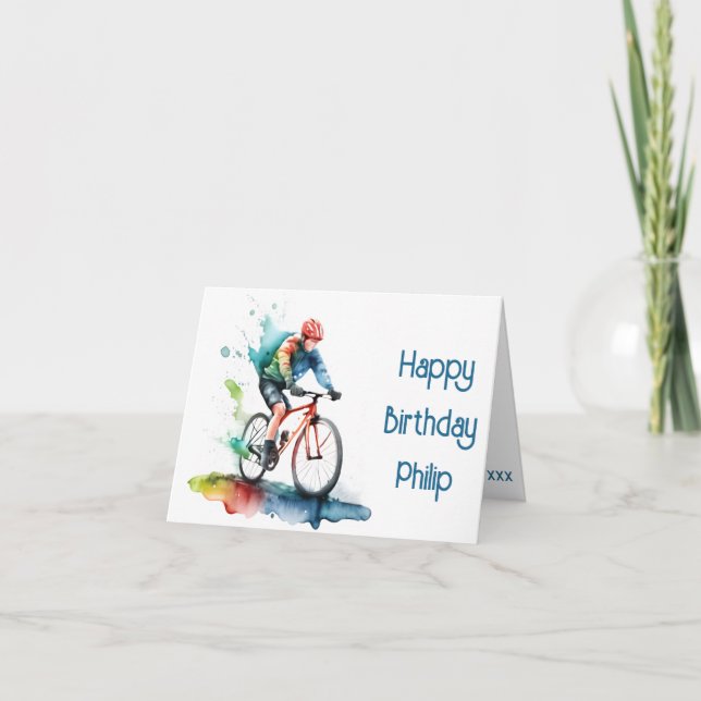 Navy and red cyclist Birthday Card (Front)