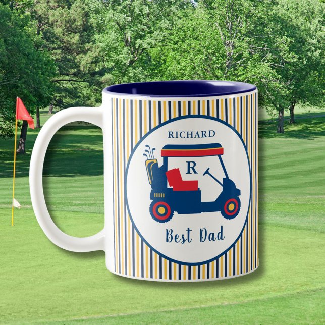 Navy and Red Golf Best Dad Personalised Two-Tone Coffee Mug (Creator Uploaded)
