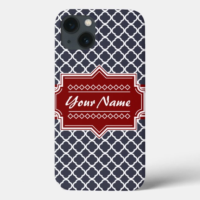 Navy and Red Quatrefoil Personalised Case-Mate iPhone Case (Back)