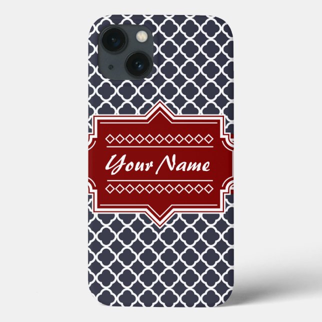 Navy and Red Quatrefoil Personalised Case-Mate iPhone Case (Back)