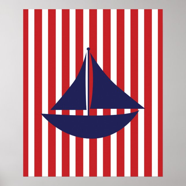 Navy and Red Striped Nautical Ship Poster (Front)
